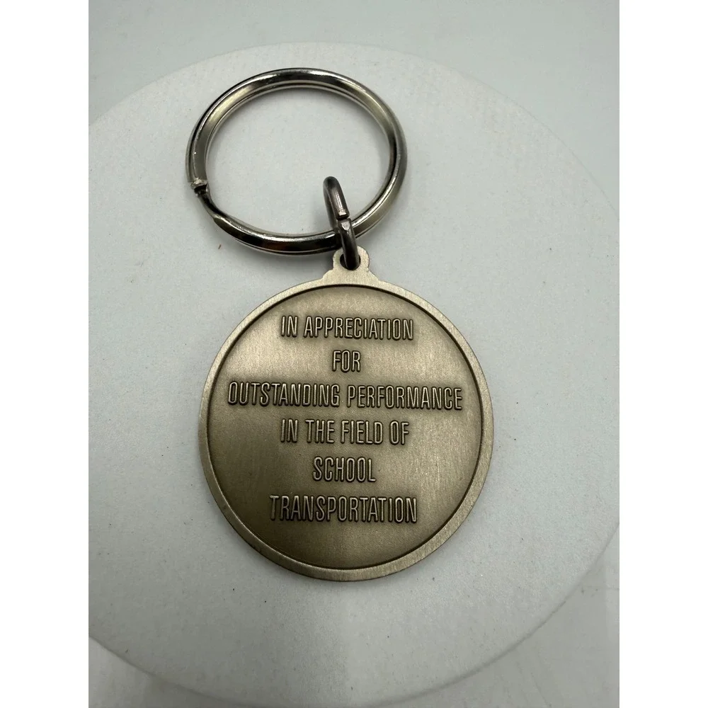 Vintage School Bus Safe Driving Award Keychain Outstanding Performance Medal Fob